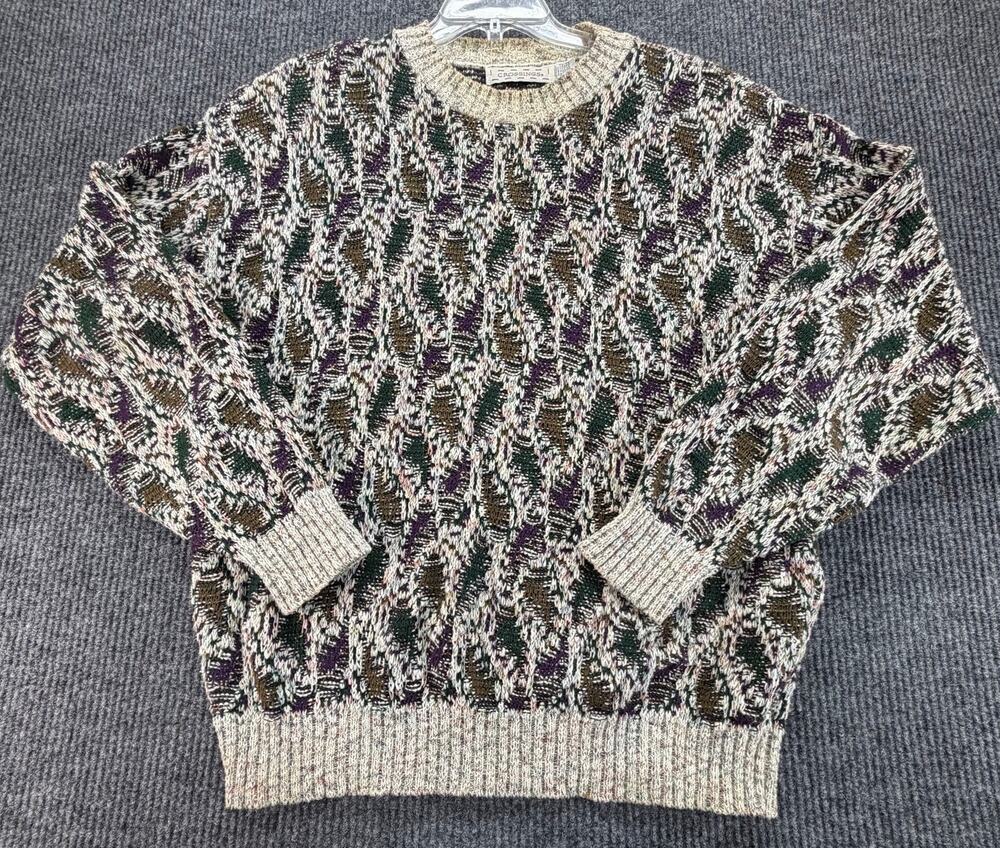 Vintage Crossings Mens Large Coogi Style Knit Sweater Abstract Multicolor USA